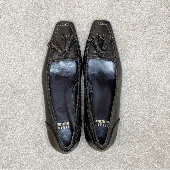 Stuart Weitzman Bronze Tassel Loafer Kitten Heel - Picture 7 of 15